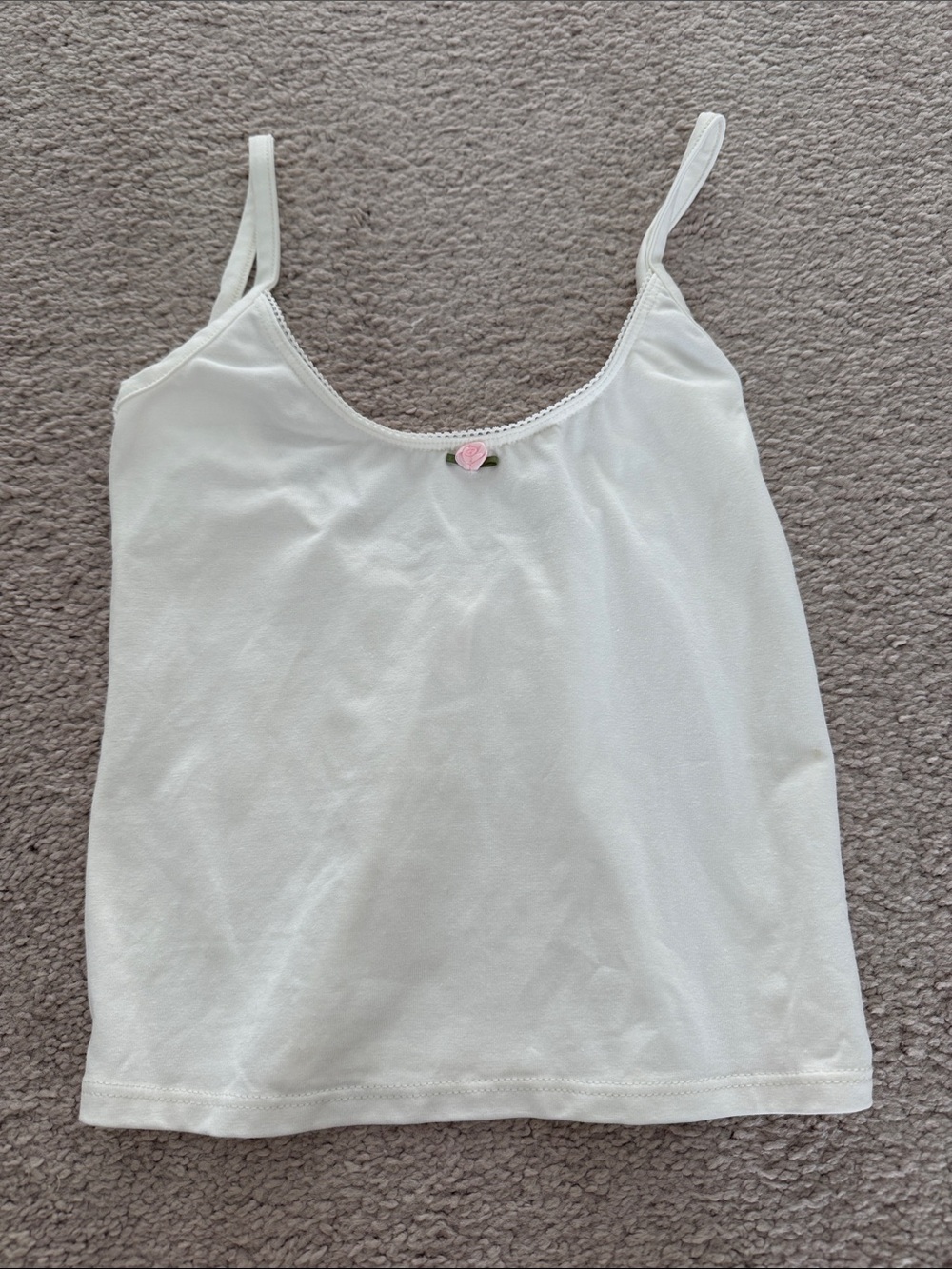 Women's White Camisole Tank with Pink Rose Accent